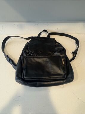 Black Leather Holly & Tanager Backpack with Front and back Zip Pocket